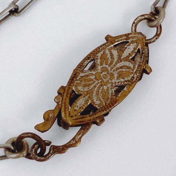 VTG Art Deco Peking Glass Style Red Glass 1920s-1930s Filigree Necklace Pendant - Picture 5 of 16